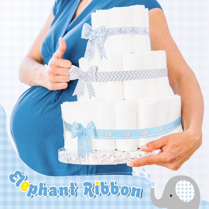 Ysleen 8 Roll Baby Elephant Grosgrain Ribbon 7/8 Inch Baby Shower Craft Ribbon It's a Boy/Girl Foot Print Ribbon for Gift Wrapping Baby Shower Gender Reveal Party Diaper Cake Decor  40 Yard Total (Blue) - Image 5